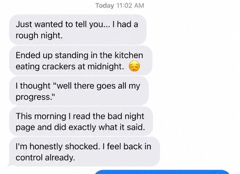 Customer message about recovering after a difficult night.