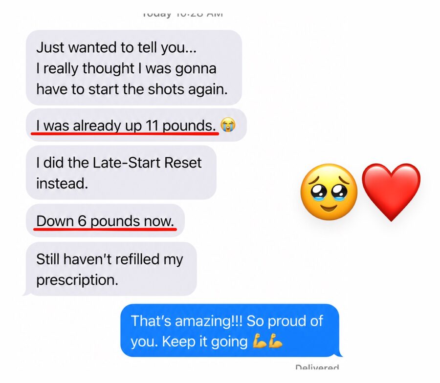 Customer message about starting after weight had already returned.